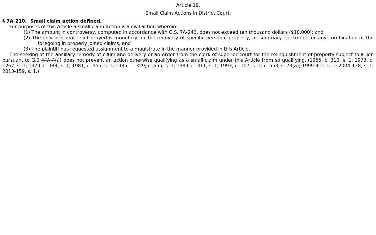 Davie County civil docket small claims statute G.S. 7A-210