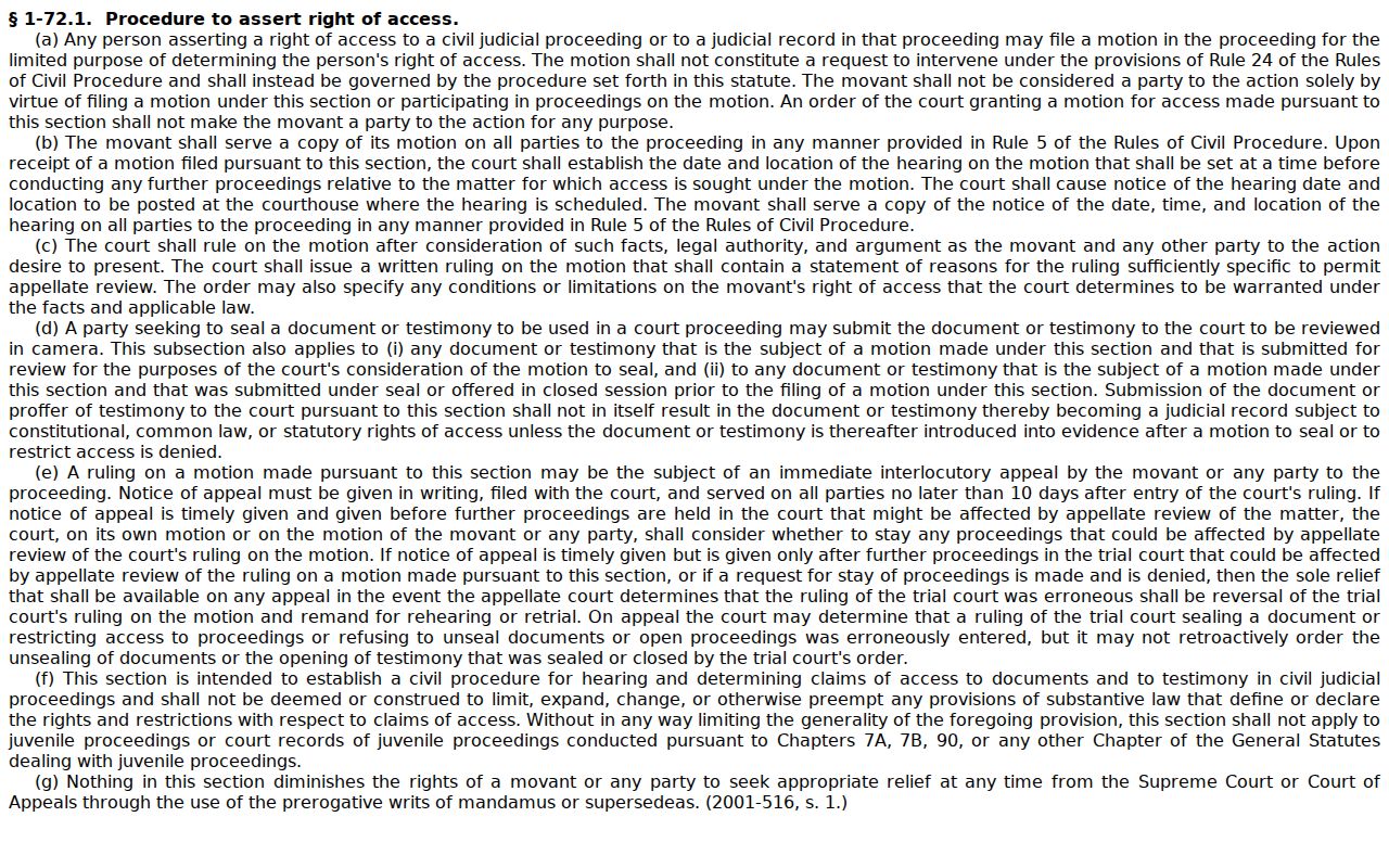 Davie County civil docket access procedure statute G.S. 1-72.1