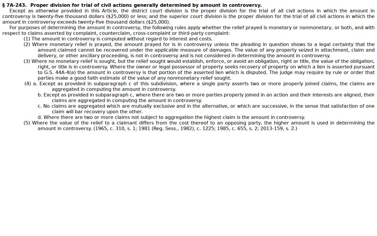 Davie County civil docket Superior Court jurisdiction statute G.S. 7A-243