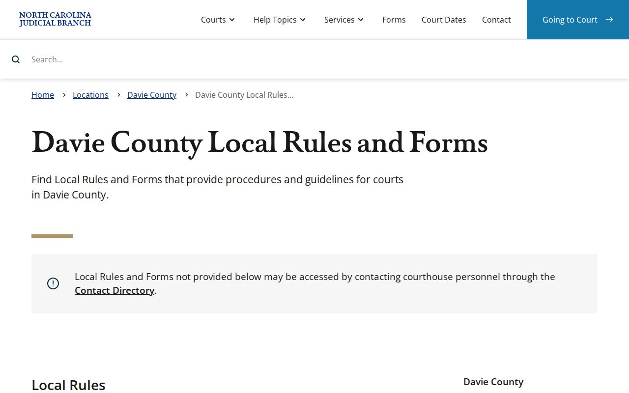 Davie County court schedule local rules and forms page