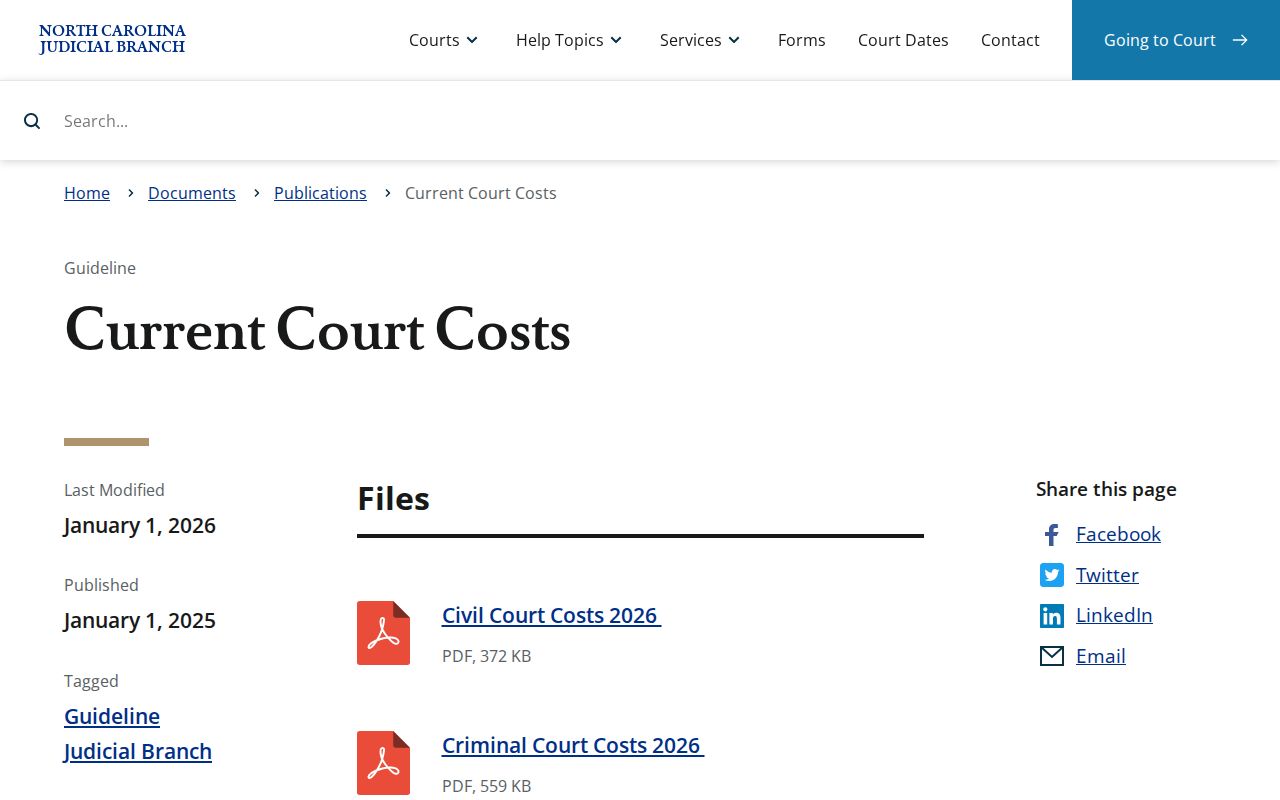 Davie County court records current court costs page