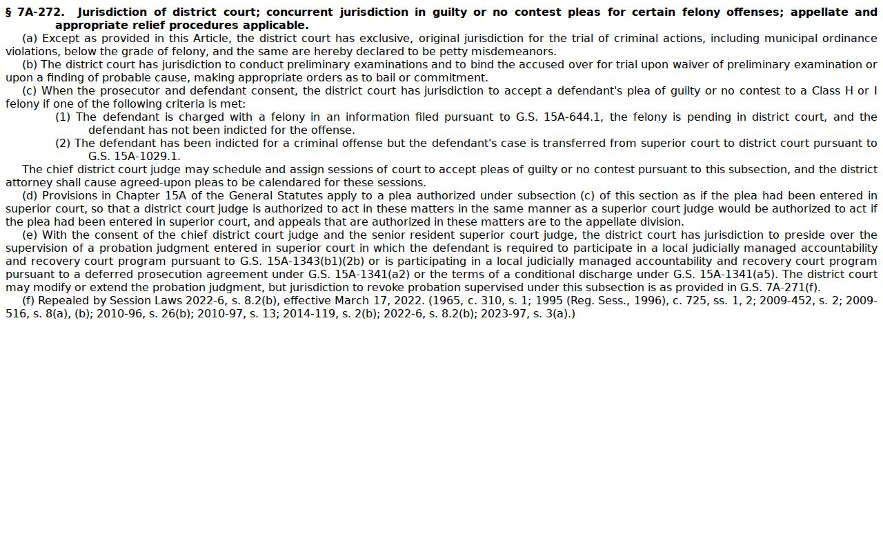 Davie County criminal docket District Court statute G.S. 7A-272