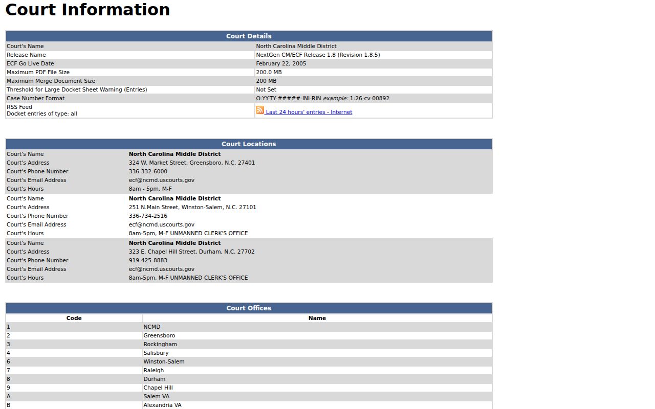 Davie County court docket federal CM ECF boundary