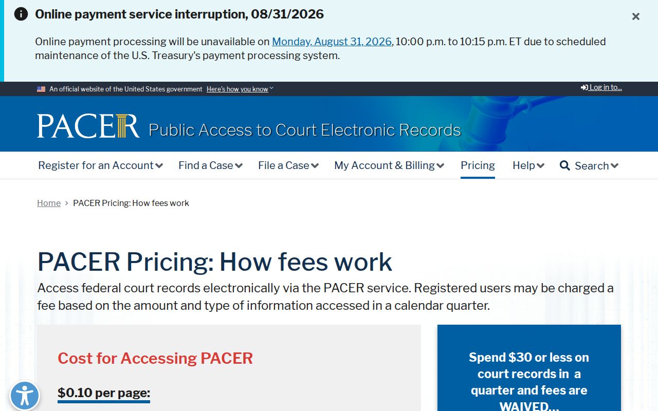 Davie County court docket PACER pricing reference