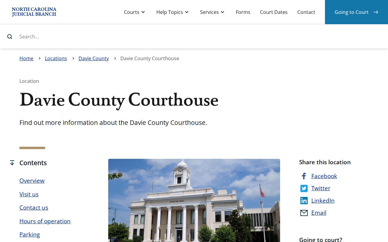 Davie County court docket courthouse and clerk location