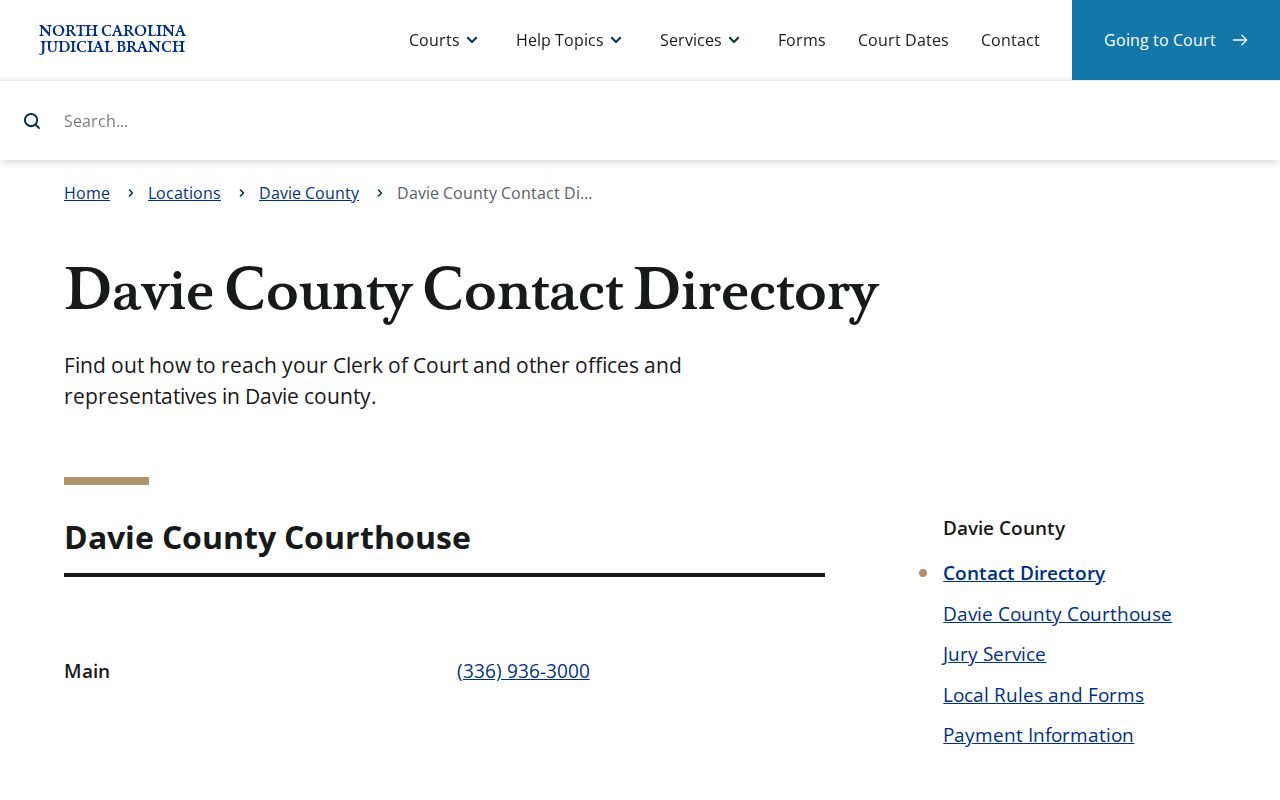 Davie County Mocksville court records clerk directory