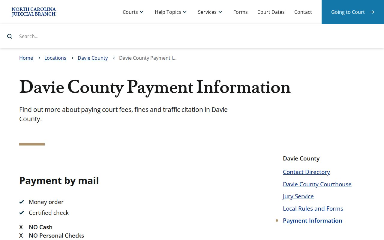 Davie County traffic court record clerk payment information